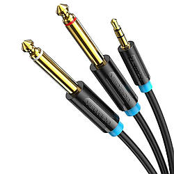 Аудіокабель mini-jack 3.5mm to Dual Jack 6.35mm Vention TRS (2m). Black