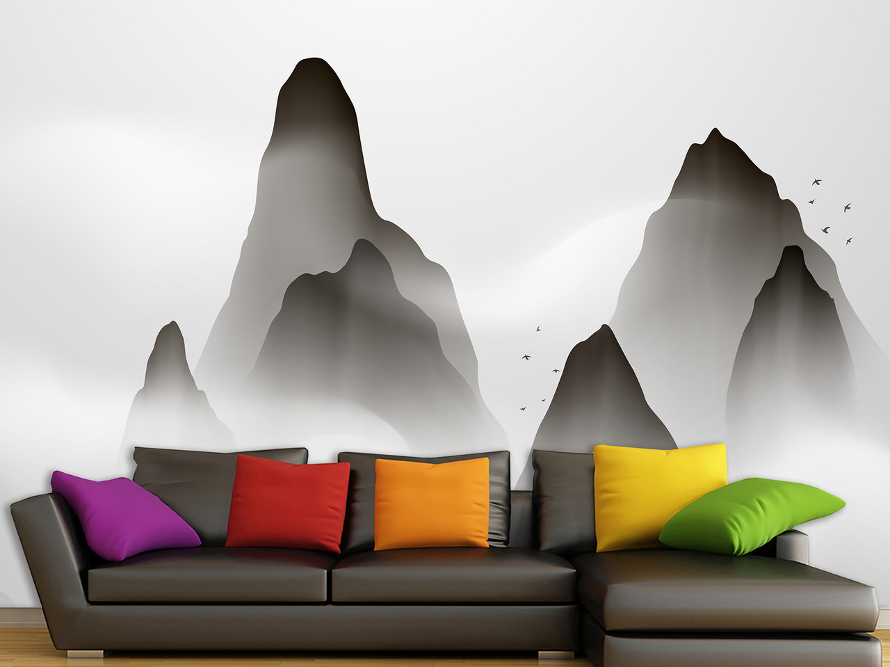 Фотошпалери для декору спальні, кухні, залу "Гори в тумані",самоклеюча плівка Oracal, фото 1