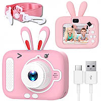 Детский цифровой фотоаппарат 20МП, X900 Rabbit, от USB, Розовый / Фотокамера для детей с селфи камерой и видео