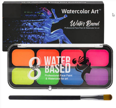 Аквагрим неоновий Papa Kiss 8 кольорів палітра, фото 1