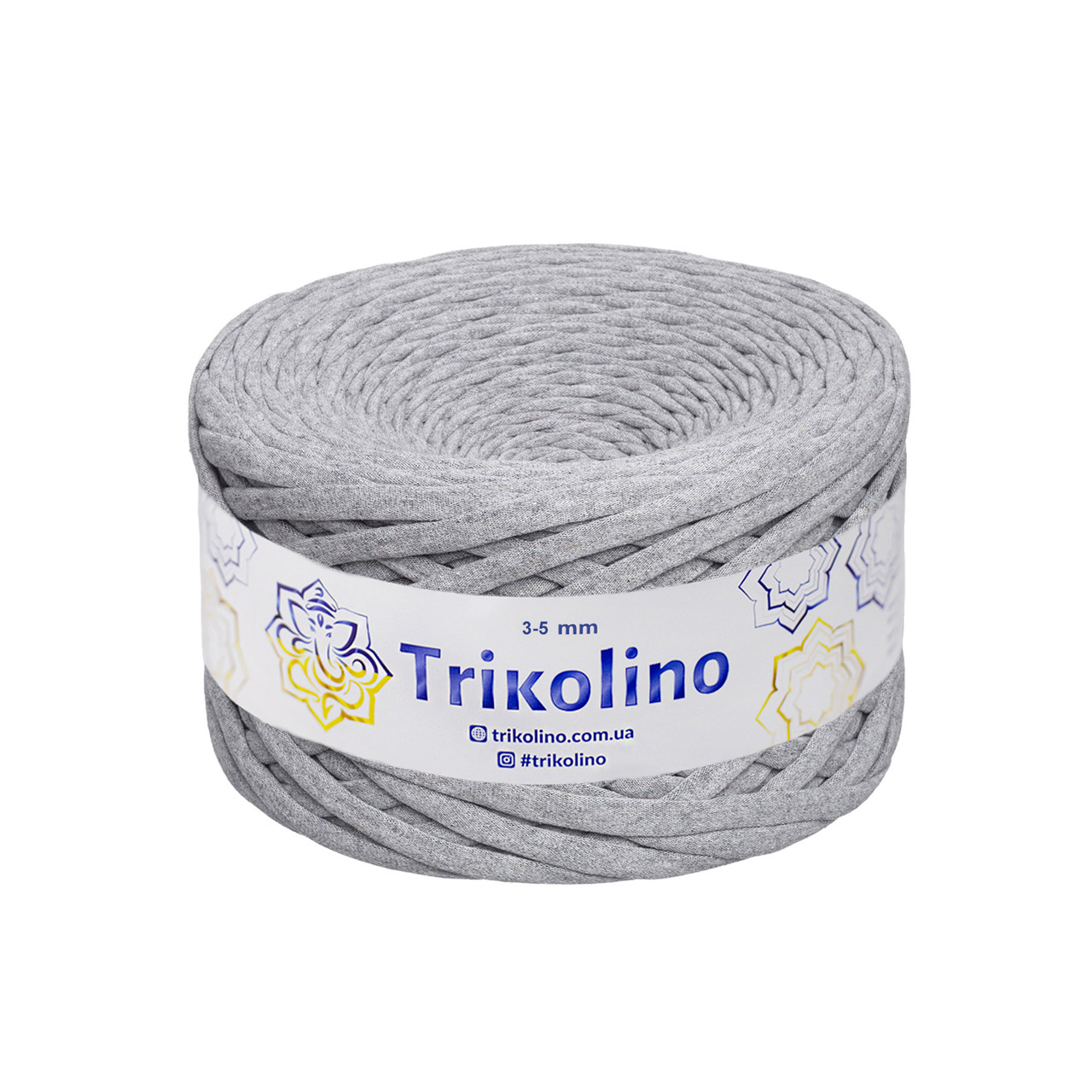 Трикотажна пряжа Trikolino, 3-5 мм., 100 м., Сірий меланж, нитки для в'язання