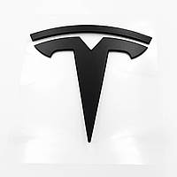 Эмблема задняя (значок, наклейка, логотип) TESLA (Тесла) - Черный Мат 88х89 mm