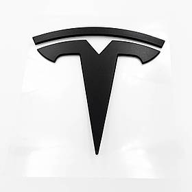 Емблема задня (значок, наліпка, логотип) TESLA (Тесла) - Чорний Мат 88х89 mm