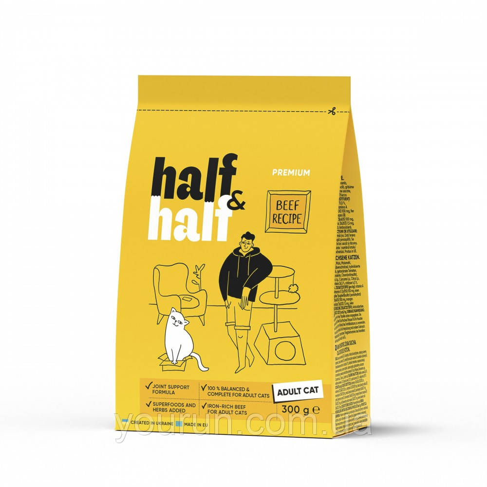 Half&Half (Халф енд Халф) Premium Adult Cat Beef - Сухий корм для дорослих кішок зі смаком яловичини 8 кг