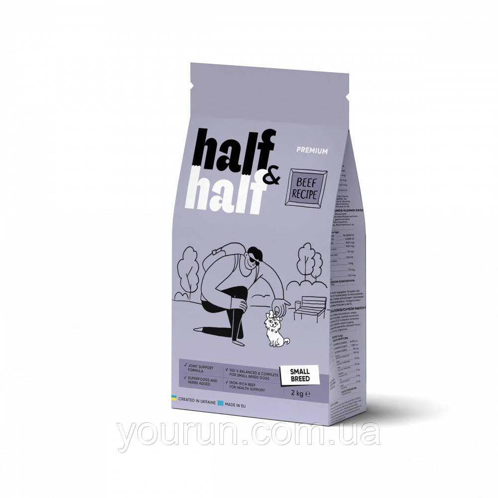 Half&Half (Халф енд Халф)Premium Adult Dog Beef-Сухий корм для дорослих собак маленьких порід з яловичиною 12 кг