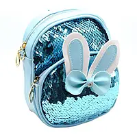 Маленький рюкзак сумочка PLi з довгим ремінцем та вушками бантиком для дітей Блакитний