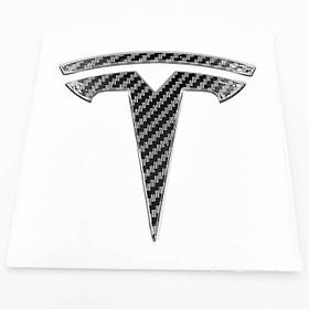 Емблема передня (значок, наліпка, логотип) TESLA (Тесла) - Карбон 80х82 mm