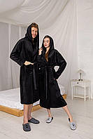 Парные велюровые халаты для двоих Батал, домашние халаты с капюшоном для пары плюш-велюр Большие размеры