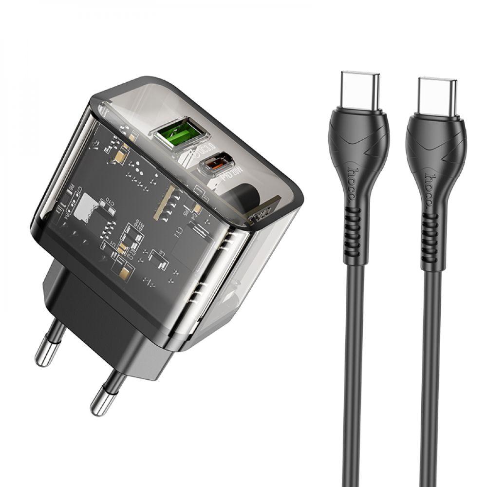 Мережевий Зарядний Пристрій Hoco N34 Dazzling PD20W / QC3.0 Type-C to Type-C, Black