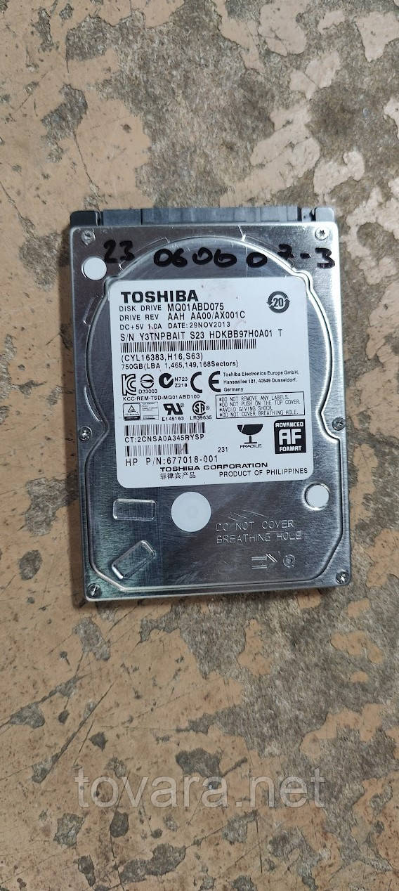 Жорсткий диск для ноутбука 750 Gb / Гб Toshiba MQ01ABD075 2.5" SATA2 No 23060607