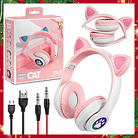 Детские беспроводные наушники с ушками Bluetooth наушники Детские аудио наушники розового цвета с подсветкой