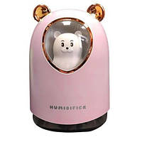 Увлажнитель воздуха ночник медвежонок Happy Home 8023 H2O Humidifier USB дифузор с подсветкой 300мл розовый