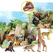 Ігровий набір тварин (6 фігурок, 3D ігрове поле, об'ємні елементи, гумові, в коробці) 6100 C, фото 2