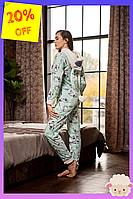 Женская пижама комбинезон с вырезом мятная Зимние пижамы для женщин на флисе Одежда для сна с принтом овечки