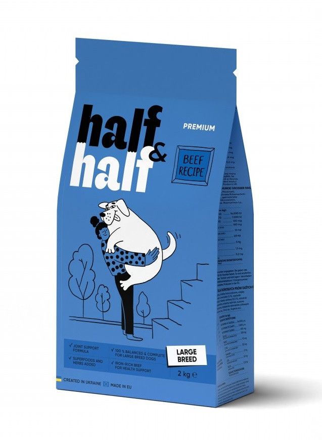 Сухий корм для дорослих собак великих порід з яловичиною Half&Half Large Breed 2 кг, фото 1