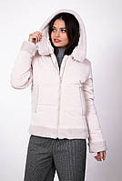 Куртка теплая женская молочная с капюшоном плащевка короткая Актуаль 047, 44