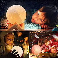 Ночник луна Magic 3D Moon Light 15 см с пультом, Лампа-ночник беспроводная на аккумуляторе 7 цветов в детскую