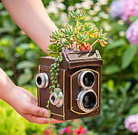 Горшок Ретро Фото камера Фотоаппарат коричневый для суккулентов комнатных растений