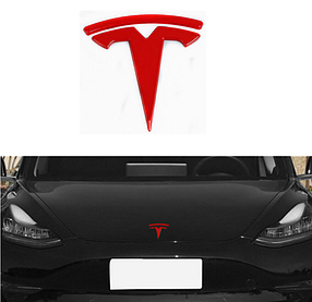 Емблема передня (значок, наліпка, логотип) TESLA (Тесла) - Червоний Глянець 80х82 mm