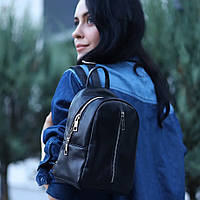 Небольшой женский черный рюкзак из натуральной кожи, кожаный женский рюкзак черный