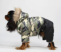 Зимний комбинезон для собак на меху из плащевки с синтепоном водоотталкивающий на кнопках теплый с капюшоном