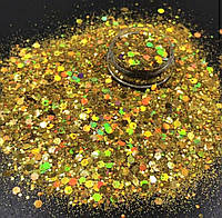 Паєтки в баночці (конфеті) світло-золоті голографічні T08 F6837