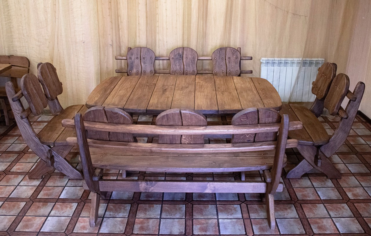 Solid thermowood furniture 1750x1100, Thermo-treated Oak Furniture set Table and 4 benches made of thermal oak - фото 3 - id-p2051154338