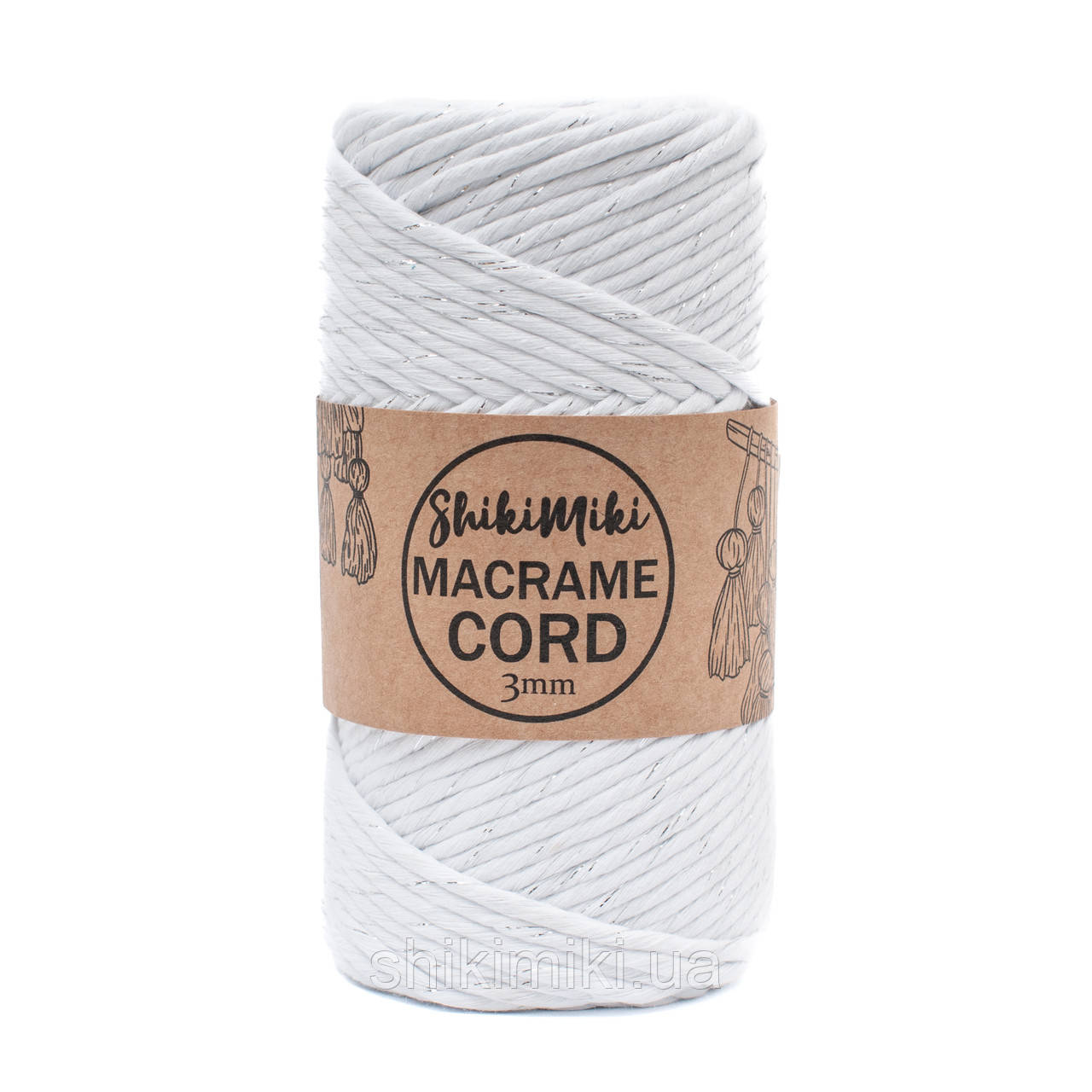 Еко шнур Macrame Cord 3 mm, колір Білий з люрексом