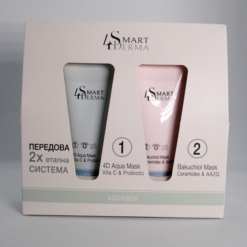 Smart4Derma Система інтенсивного зволоження 4D AQUA MASK + BAKUCHIOL MASK 75мл+75мл, фото 1
