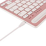 Бездротова комп'ютерна клавіатура Bluetooth із підставкою для телефону планшета двоконтактна портативна, фото 10