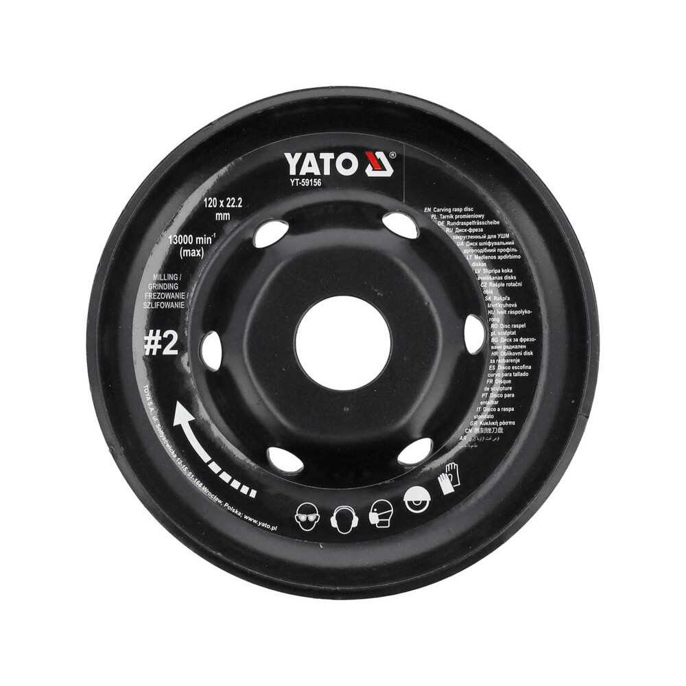 Диск-фреза радіальний до КШМ по дереву/шпаклівці/гіпсу (120/22.2 мм) t= 16/13мм шорстк. №2 Yato YT-59156, фото 1