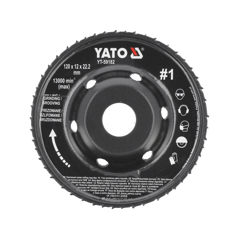 Диск-фреза випуклий до КШМ по дереву/ шпаклівці/ гіпсу (Ø=120/22.2 мм) t= 16/12 мм шорстк №1 Yato YT-59182, фото 1