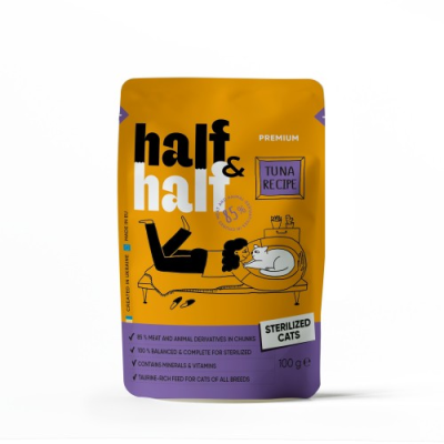 Вологий корм для стерилізованих котів Half&Half Sterilized pouch шматочки з тунцем у соусі 100 г
