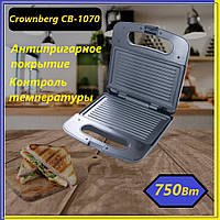 Сэндвичница бутербродница 750Вт sandwich maker crownberg cb 1070 с насадками, Электробутербродница гриль