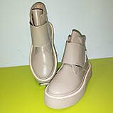 Демісезонні шкіряні черевики для дівчини, жіночі демісезонні ботильйони, бежеві шкіряні черевики на флісі, фото 2