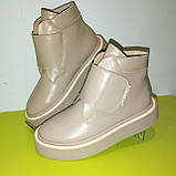 Демісезонні шкіряні черевики для дівчини, жіночі демісезонні ботильйони, бежеві шкіряні черевики на флісі, фото 8
