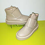 Демісезонні шкіряні черевики для дівчини, жіночі демісезонні ботильйони, бежеві шкіряні черевики на флісі, фото 6