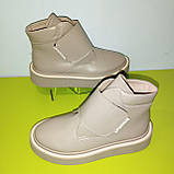 Демісезонні шкіряні черевики для дівчини, жіночі демісезонні ботильйони, бежеві шкіряні черевики на флісі, фото 7