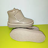 Демісезонні шкіряні черевики для дівчини, жіночі демісезонні ботильйони, бежеві шкіряні черевики на флісі, фото 5