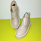 Демісезонні шкіряні черевики для дівчини, жіночі демісезонні ботильйони, бежеві шкіряні черевики на флісі, фото 4