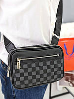 Мужская сумка  Луи Виттон барсетка на плечо серая в клетку  Louis Vuitton