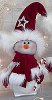 Новогодняя фигурка снеговик в красном колпаке 40см