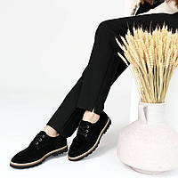 Демисезонные женские туфли из натуральной кожи черного цвета на шнурках