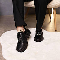 Стильные женские туфли из натуральной кожи черного цвета на шнурках