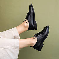 Женские классические туфли из натуральной кожи черного цвета на шнурках