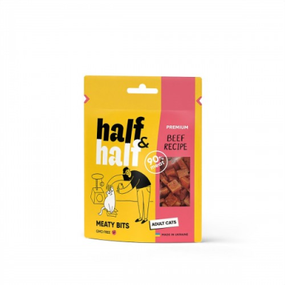 Ласощі для дорослих котів Half&Half Meaty Bits Adult м'ясні шматочки з яловичиною 50 г