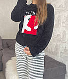 Жіноча піжама з аплікацією Чорна тепла піжама штани та світшот Костюм для сну Fellix, фото 6