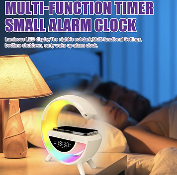 Великий нічник-світильник RGB з бездротовим заряджанням нічник лампа з Bluetooth колонкою +будильник та годинник