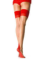 Чулки сексуальные Miko Leg Avenue со стрелкой и кубинской пяткой, бежево-красные, One Size