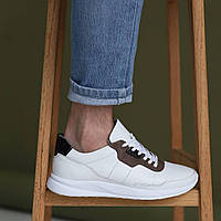 Модные мужские кроссовки из натуральной кожи весенние белого цвета на шнурках